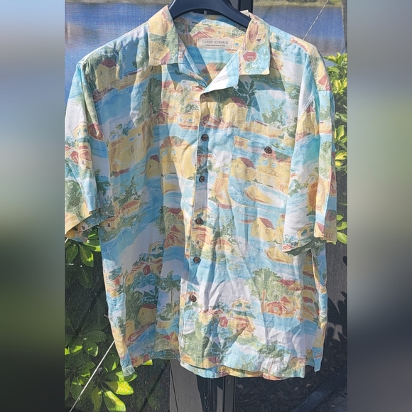Island Republic Hawaiian Short Sleeve Shirt Blue Seaport Mens XLARG Cotton Rayon - Picture 3 of 8